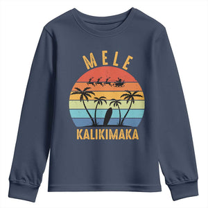 Mele Kalikimaka Hawaiian Christmas Youth Sweatshirt Retro Hawaii Island Palm Beach Surfboard Surf Xmas Family TS10 Navy Print Your Wear