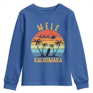 Mele Kalikimaka Hawaiian Christmas Youth Sweatshirt Retro Hawaii Island Palm Beach Surfboard Surf Xmas Family TS10 Royal Blue Print Your Wear