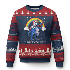 Funny Hanukkah Ugly Christmas Sweater Jewnicorn This Is How We Jew It TS10 Navy Red Print Your Wear