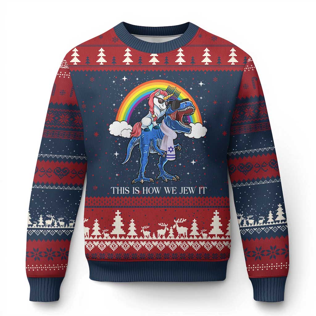 Funny Hanukkah Ugly Christmas Sweater Jewnicorn This Is How We Jew It TS10 Navy Red Print Your Wear