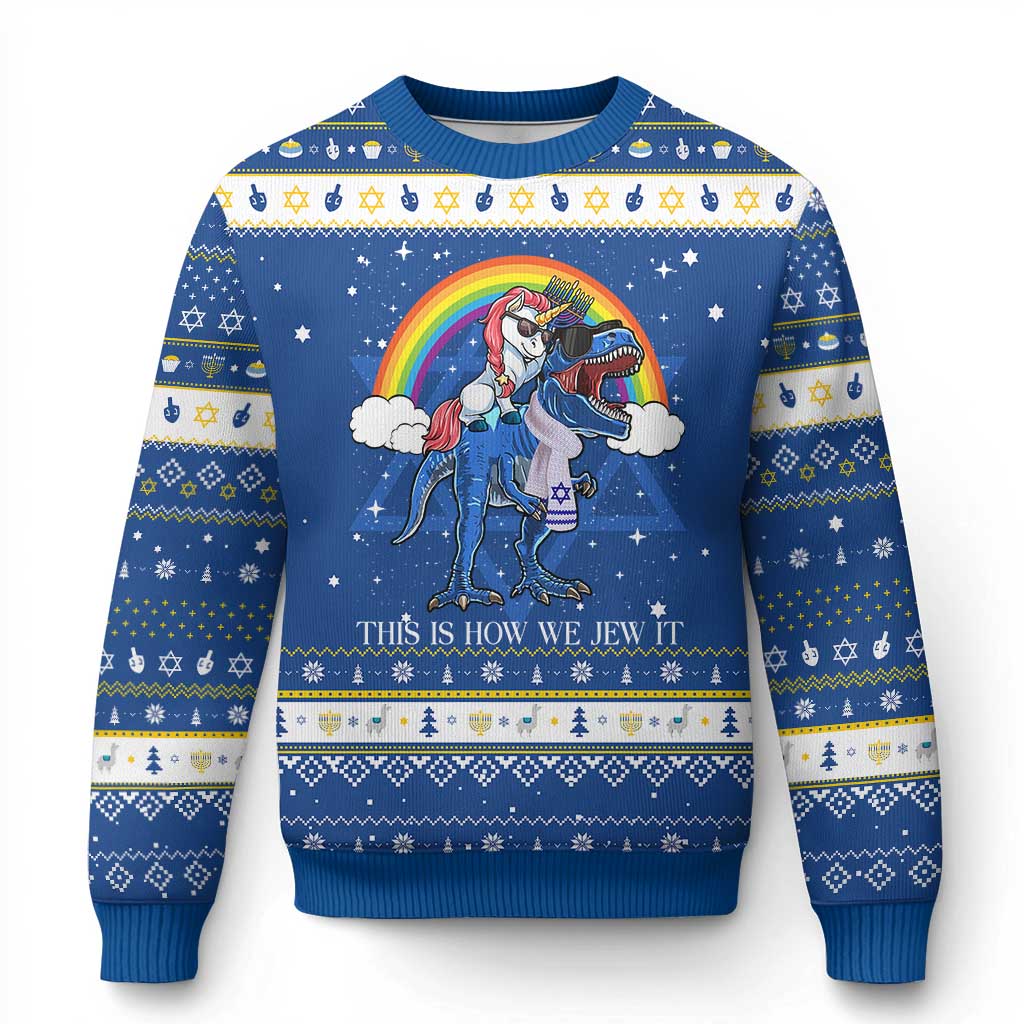 Funny Hanukkah Hanukkah Ugly Sweater Jewnicorn This Is How We Jew It TS10 Blue White Print Your Wear