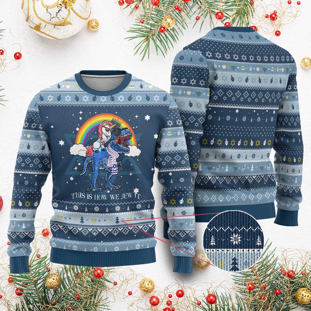 Funny Hanukkah Hanukkah Ugly Sweater Jewnicorn This Is How We Jew It TS10 Navy Light Blue Print Your Wear