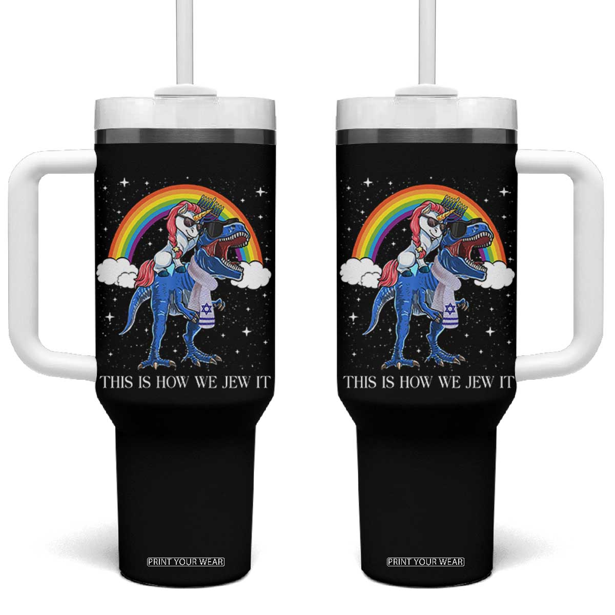 Funny Hanukkah Tumbler With Handle Jewnicorn This Is How We Jew It TS10 One Size: 40 oz Black Print Your Wear