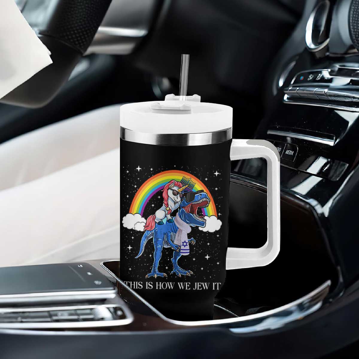 Funny Hanukkah Tumbler With Handle Jewnicorn This Is How We Jew It TS10 Print Your Wear