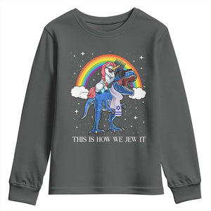 Funny Hanukkah Youth Sweatshirt Jewnicorn This Is How We Jew It TS10 Dark Heather Print Your Wear