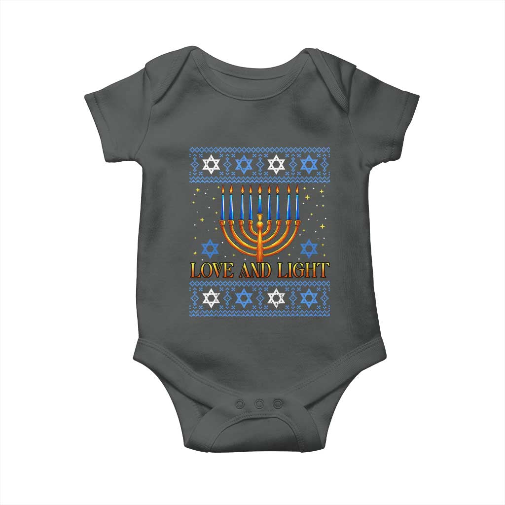 Ugly Hanukkah Baby Onesie Love and Light Jew Menorah Jewish Chanukah TS10 Dark Heather Print Your Wear
