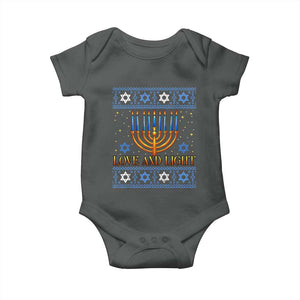 Ugly Hanukkah Baby Onesie Love and Light Jew Menorah Jewish Chanukah TS10 Dark Heather Print Your Wear