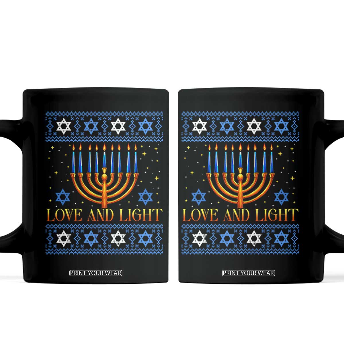 Ugly Hanukkah Coffee Mug Love and Light Jew Menorah Jewish Chanukah TS10 Black Print Your Wear