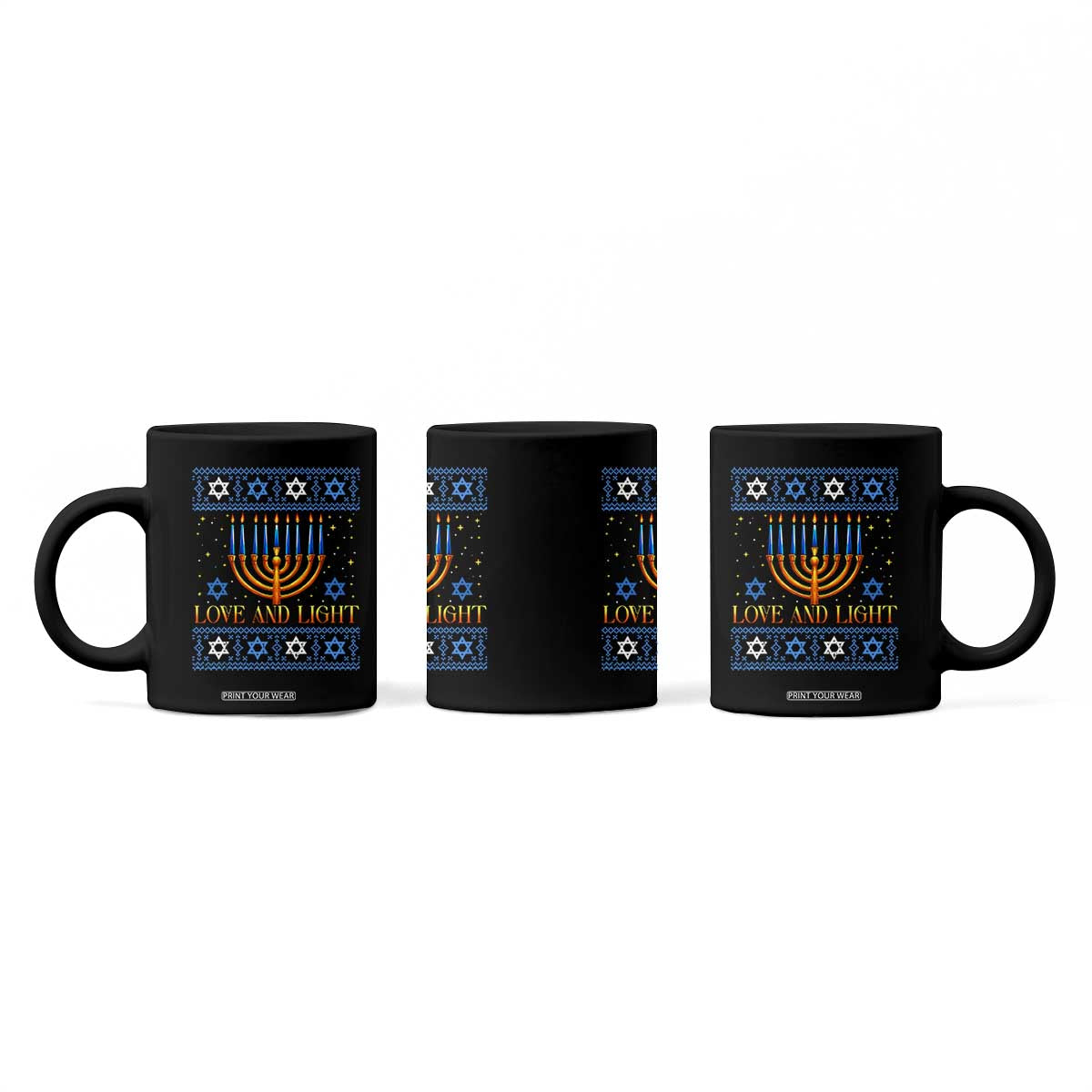 Ugly Hanukkah Coffee Mug Love and Light Jew Menorah Jewish Chanukah TS10 Print Your Wear