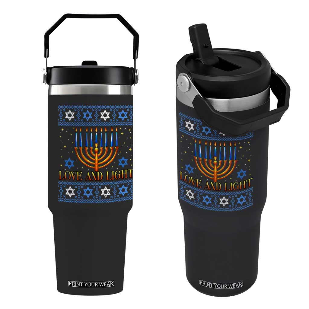 Ugly Hanukkah Flip Straw Tumbler Love and Light Jew Menorah Jewish Chanukah TS10 One Size: 30 oz Black Print Your Wear