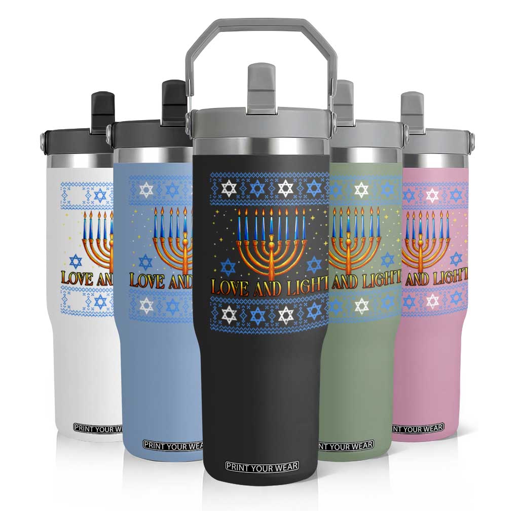 Ugly Hanukkah Flip Straw Tumbler Love and Light Jew Menorah Jewish Chanukah TS10 Print Your Wear
