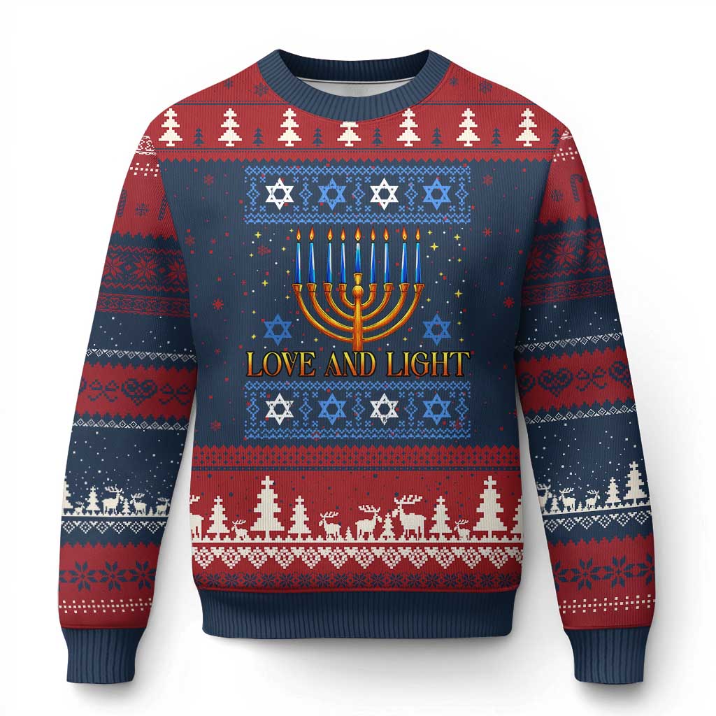 Ugly Hanukkah Ugly Christmas Sweater Love and Light Jew Menorah Jewish Chanukah TS10 Navy Red Print Your Wear