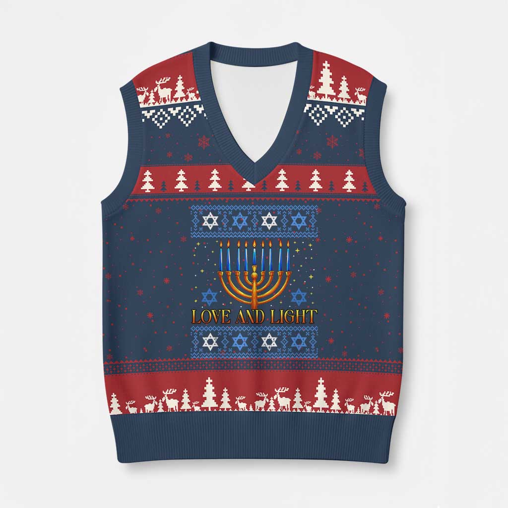 Ugly Hanukkah V-Neck Knit Sweater Vest Love and Light Jew Menorah Jewish Chanukah TS10 Navy Red Print Your Wear