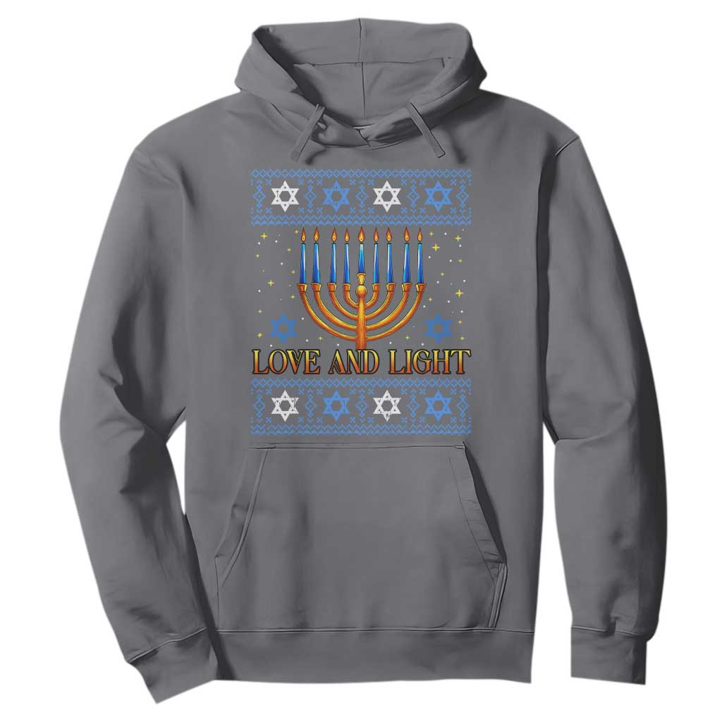 Ugly Hanukkah Hoodie Love and Light Jew Menorah Jewish Chanukah TS10 Charcoal Print Your Wear