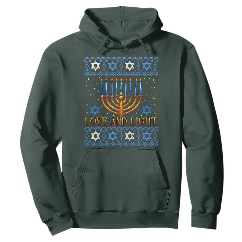 Ugly Hanukkah Hoodie Love and Light Jew Menorah Jewish Chanukah TS10 Dark Forest Green Print Your Wear