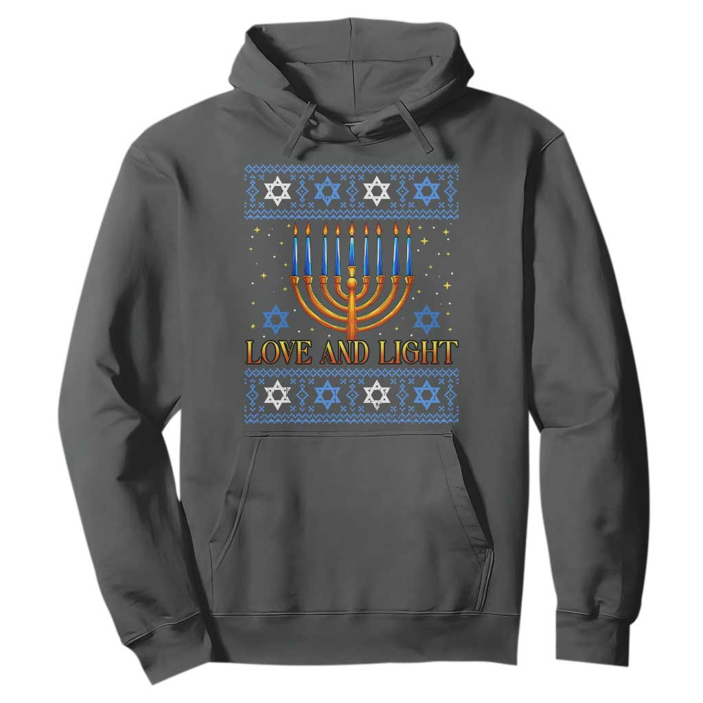 Ugly Hanukkah Hoodie Love and Light Jew Menorah Jewish Chanukah TS10 Dark Heather Print Your Wear