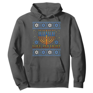 Ugly Hanukkah Hoodie Love and Light Jew Menorah Jewish Chanukah TS10 Dark Heather Print Your Wear