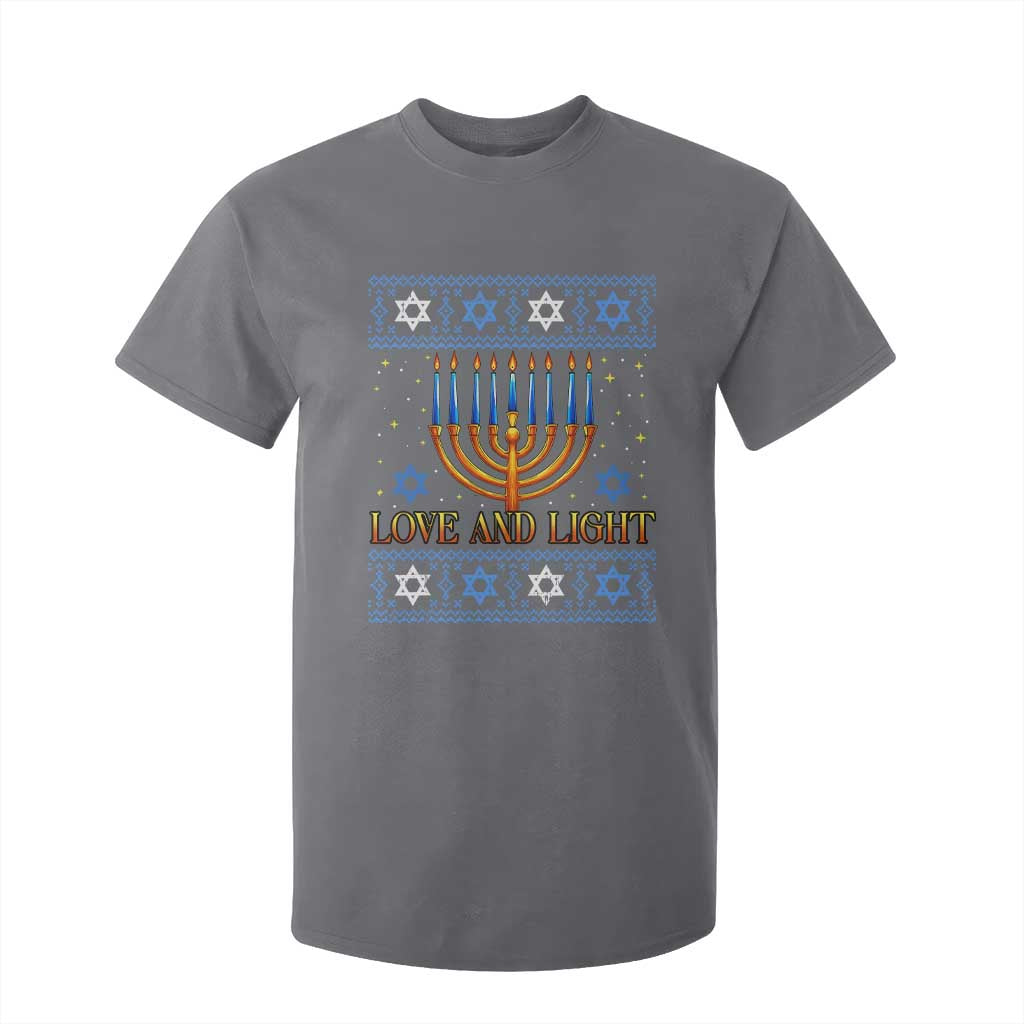 Ugly Hanukkah T Shirt For Kid Love and Light Jew Menorah Jewish Chanukah TS10 Charcoal Print Your Wear