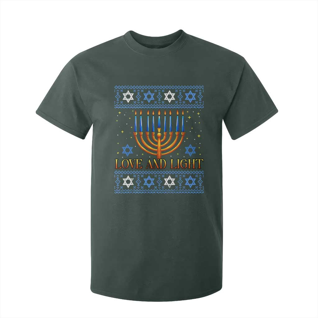 Ugly Hanukkah T Shirt For Kid Love and Light Jew Menorah Jewish Chanukah TS10 Dark Forest Green Print Your Wear
