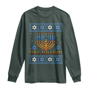 Ugly Hanukkah Long Sleeve Shirt Love and Light Jew Menorah Jewish Chanukah TS10 Dark Forest Green Print Your Wear
