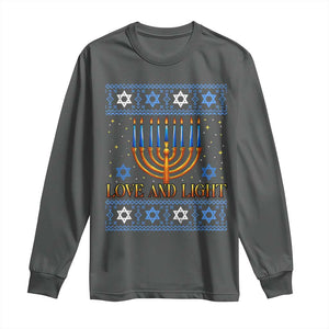 Ugly Hanukkah Long Sleeve Shirt Love and Light Jew Menorah Jewish Chanukah TS10 Dark Heather Print Your Wear