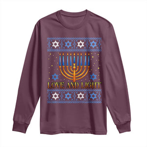 Ugly Hanukkah Long Sleeve Shirt Love and Light Jew Menorah Jewish Chanukah TS10 Maroon Print Your Wear