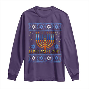 Ugly Hanukkah Long Sleeve Shirt Love and Light Jew Menorah Jewish Chanukah TS10 Purple Print Your Wear