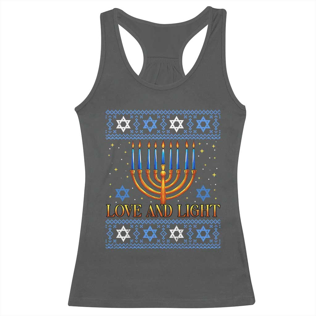 Ugly Hanukkah Racerback Tank Top Love and Light Jew Menorah Jewish Chanukah TS10 Dark Heather Print Your Wear