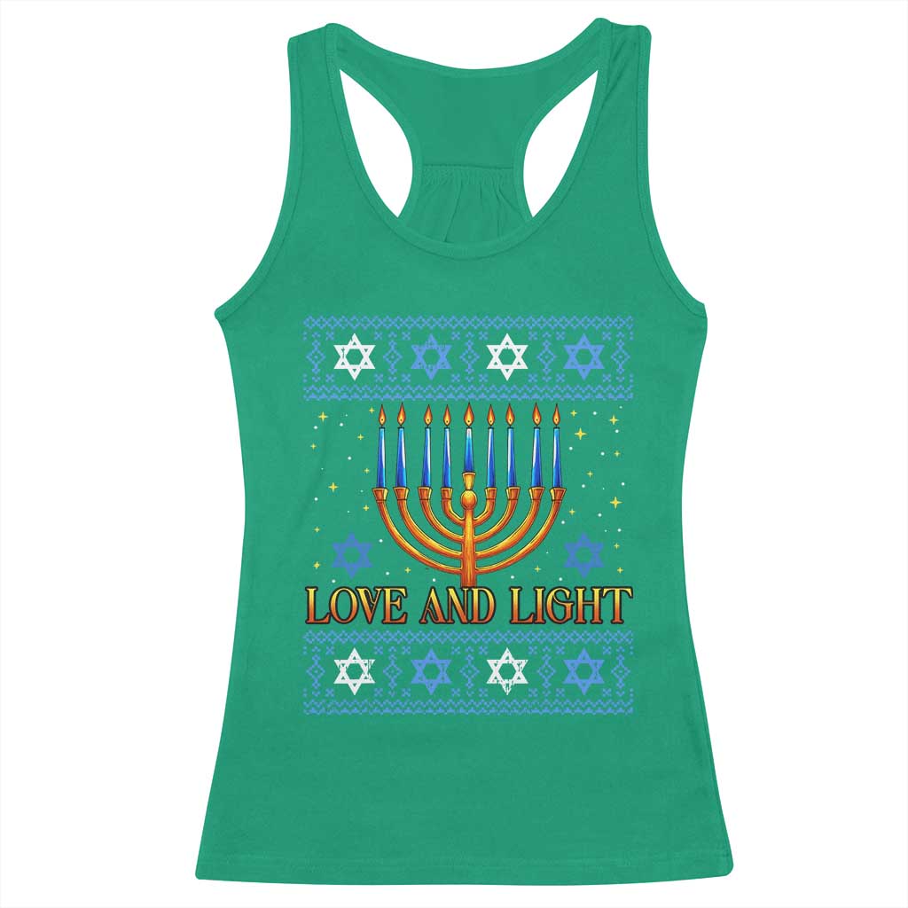 Ugly Hanukkah Racerback Tank Top Love and Light Jew Menorah Jewish Chanukah TS10 Irish Green Print Your Wear