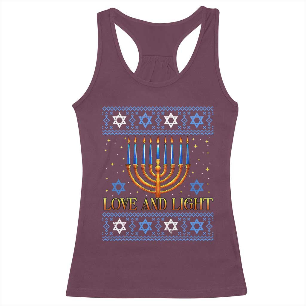 Ugly Hanukkah Racerback Tank Top Love and Light Jew Menorah Jewish Chanukah TS10 Maroon Print Your Wear
