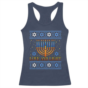 Ugly Hanukkah Racerback Tank Top Love and Light Jew Menorah Jewish Chanukah TS10 Navy Print Your Wear