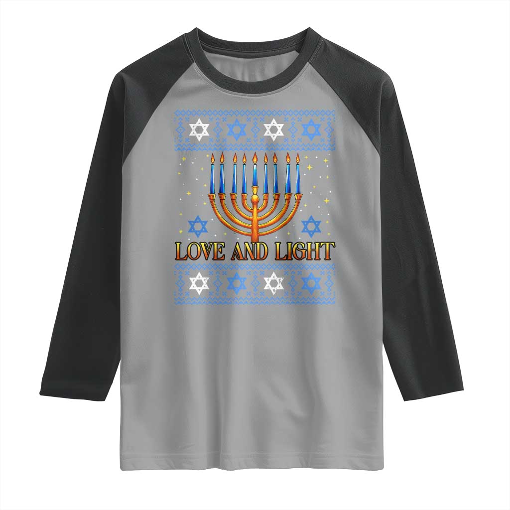 Ugly Hanukkah Raglan Shirt Love and Light Jew Menorah Jewish Chanukah TS10 Sport Gray Black Print Your Wear