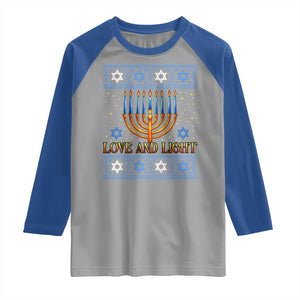 Ugly Hanukkah Raglan Shirt Love and Light Jew Menorah Jewish Chanukah TS10 Sport Gray Royal Print Your Wear