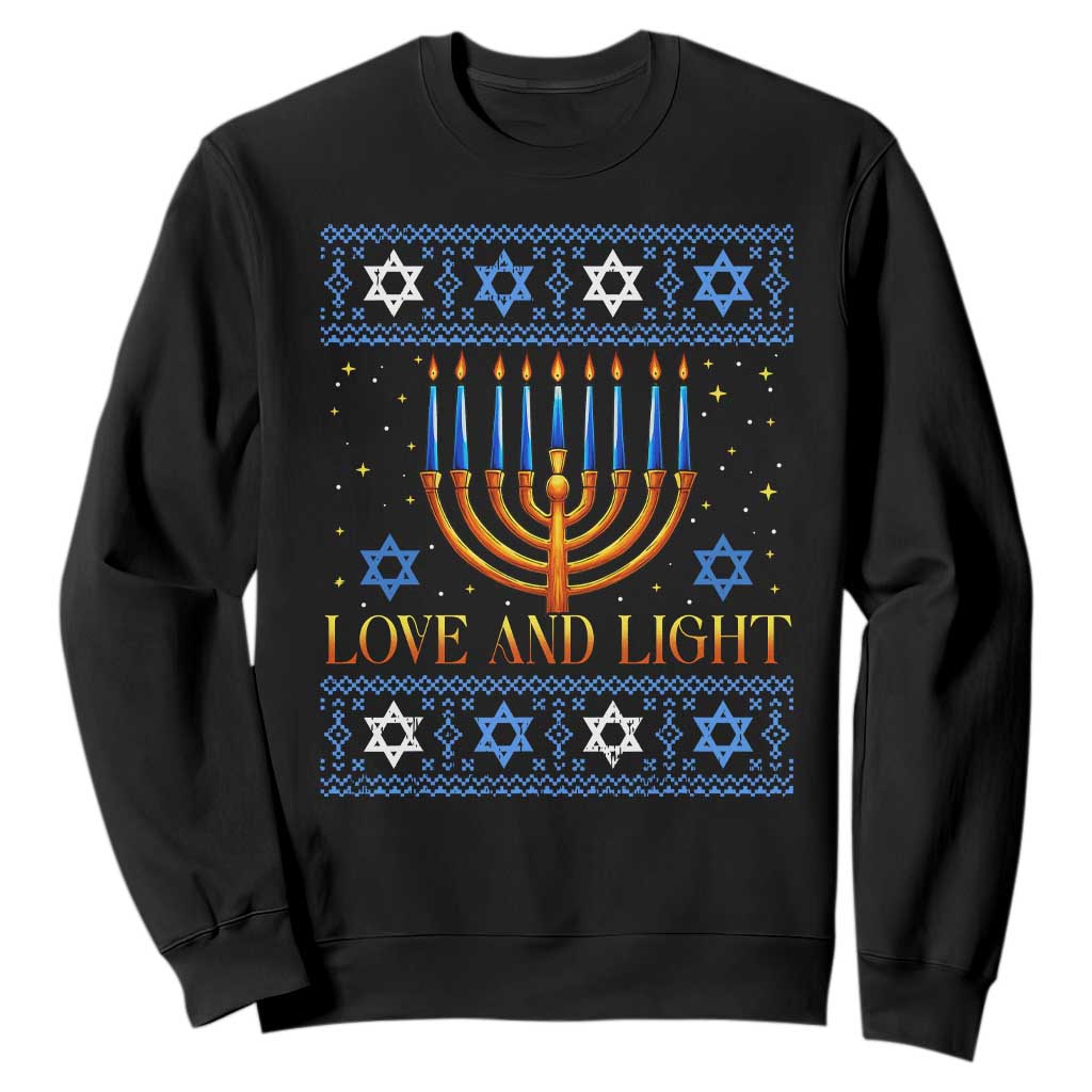 Ugly Hanukkah Sweatshirt Love and Light Jew Menorah Jewish Chanukah TS10 Black Print Your Wear