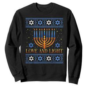 Ugly Hanukkah Sweatshirt Love and Light Jew Menorah Jewish Chanukah TS10 Black Print Your Wear