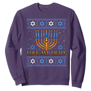 Ugly Hanukkah Sweatshirt Love and Light Jew Menorah Jewish Chanukah TS10 Purple Print Your Wear