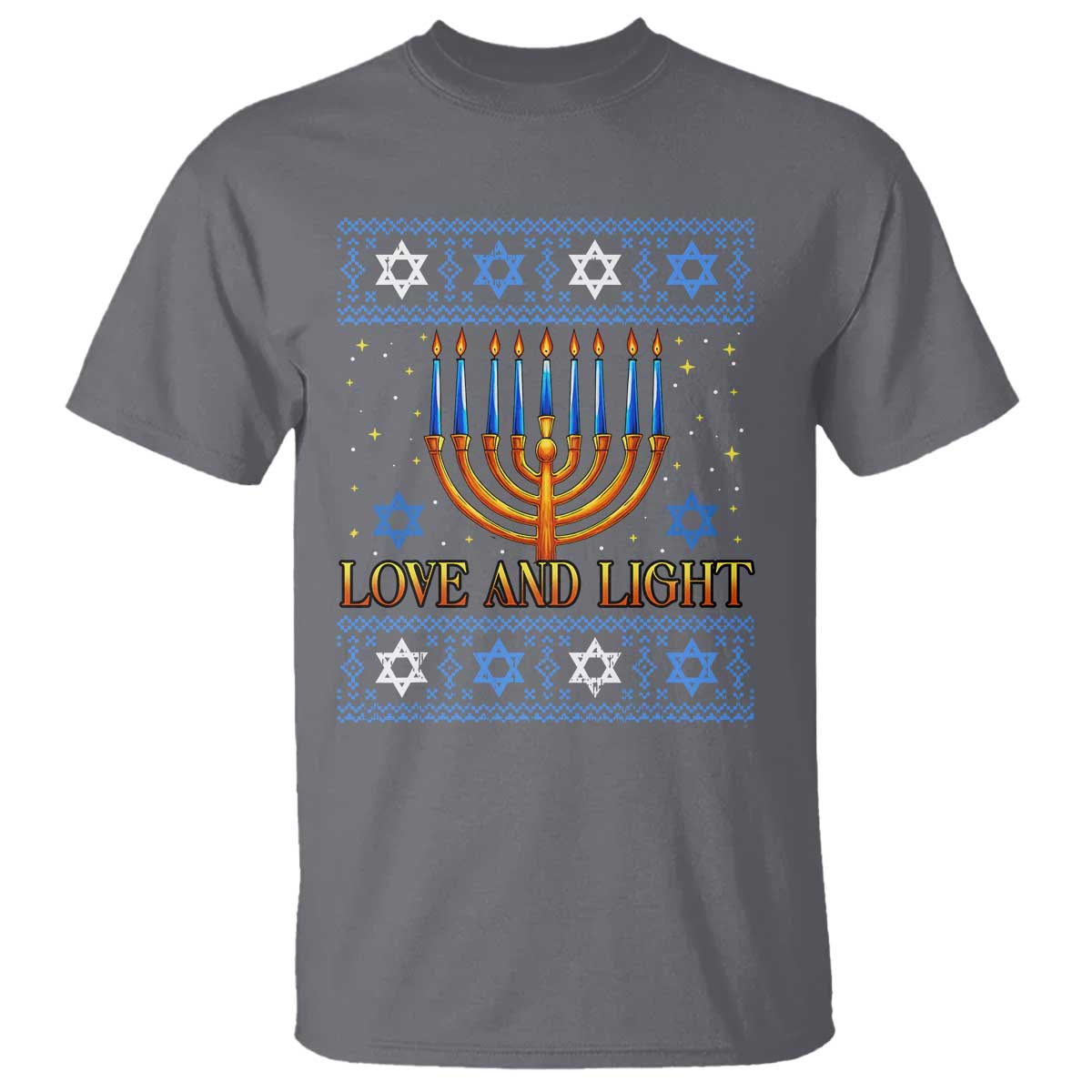 Ugly Hanukkah T Shirt Love and Light Jew Menorah Jewish Chanukah TS10 Charcoal Print Your Wear