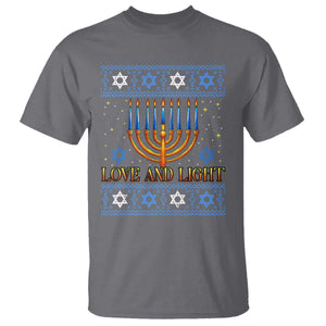 Ugly Hanukkah T Shirt Love and Light Jew Menorah Jewish Chanukah TS10 Charcoal Print Your Wear