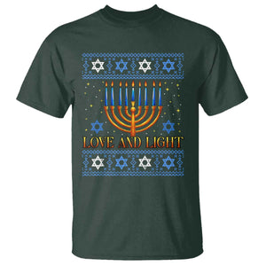 Ugly Hanukkah T Shirt Love and Light Jew Menorah Jewish Chanukah TS10 Dark Forest Green Print Your Wear