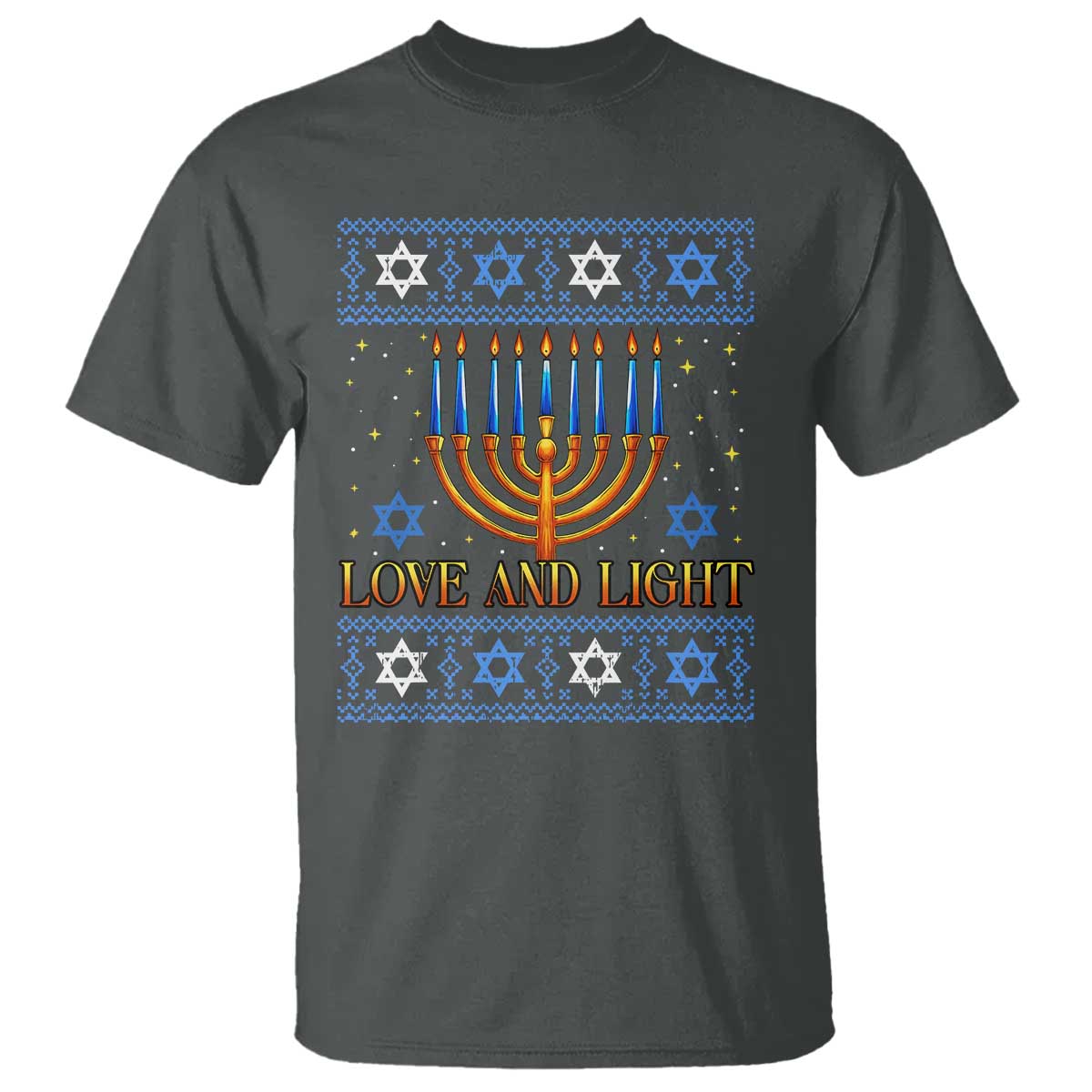 Ugly Hanukkah T Shirt Love and Light Jew Menorah Jewish Chanukah TS10 Dark Heather Print Your Wear