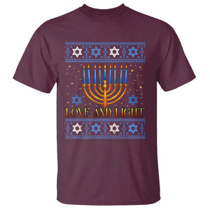 Ugly Hanukkah T Shirt Love and Light Jew Menorah Jewish Chanukah TS10 Maroon Print Your Wear