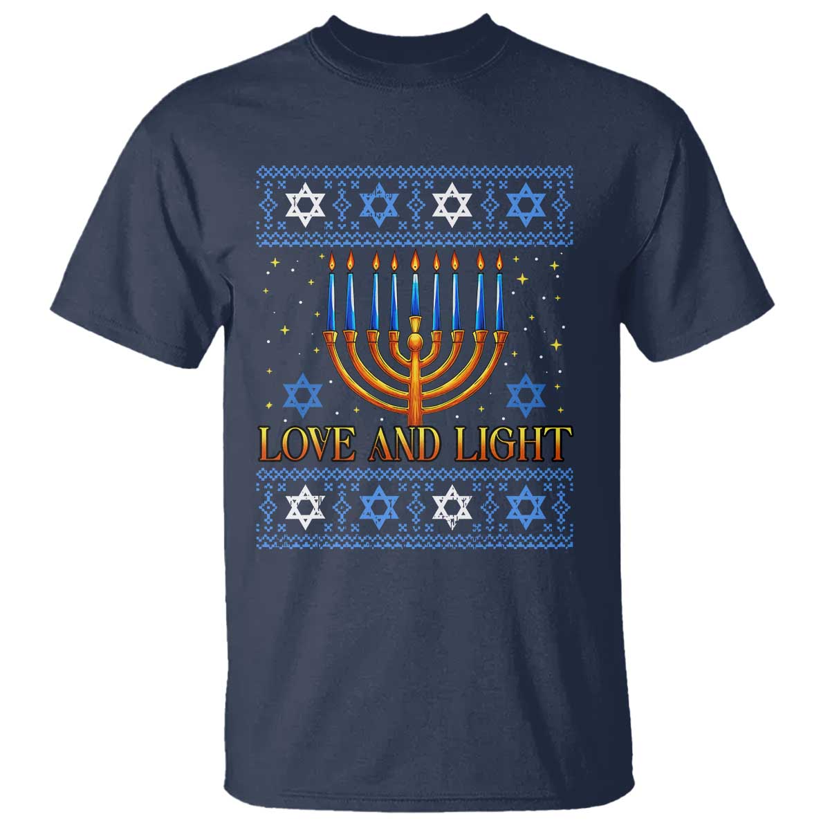 Ugly Hanukkah T Shirt Love and Light Jew Menorah Jewish Chanukah TS10 Navy Print Your Wear