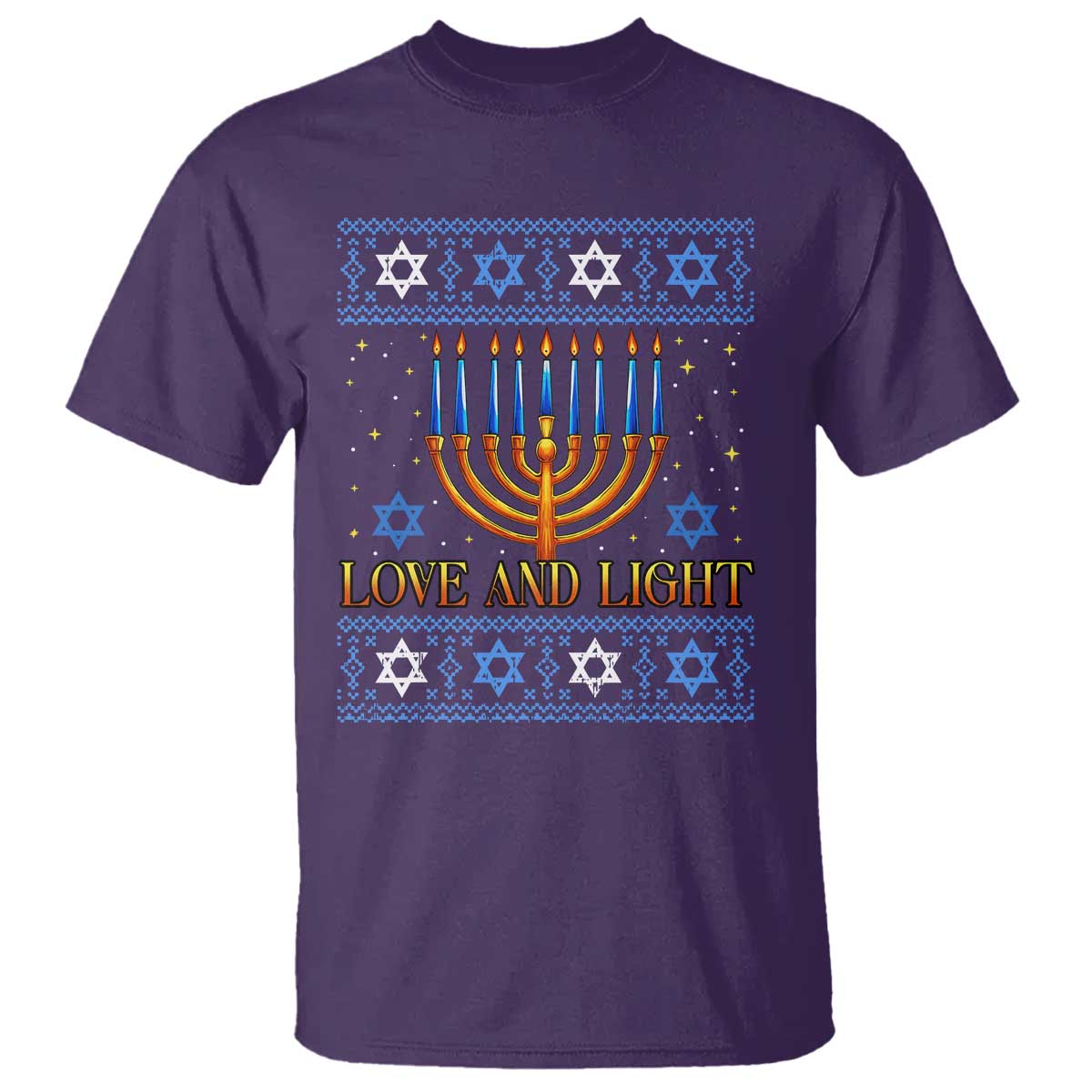 Ugly Hanukkah T Shirt Love and Light Jew Menorah Jewish Chanukah TS10 Purple Print Your Wear