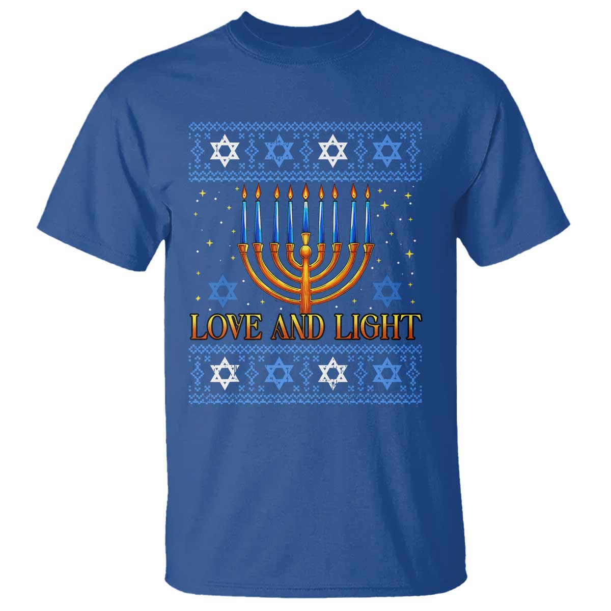 Ugly Hanukkah T Shirt Love and Light Jew Menorah Jewish Chanukah TS10 Royal Blue Print Your Wear