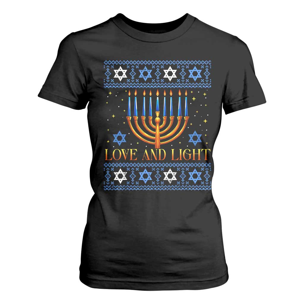 Ugly Hanukkah T Shirt For Women Love and Light Jew Menorah Jewish Chanukah TS10 Black Print Your Wear