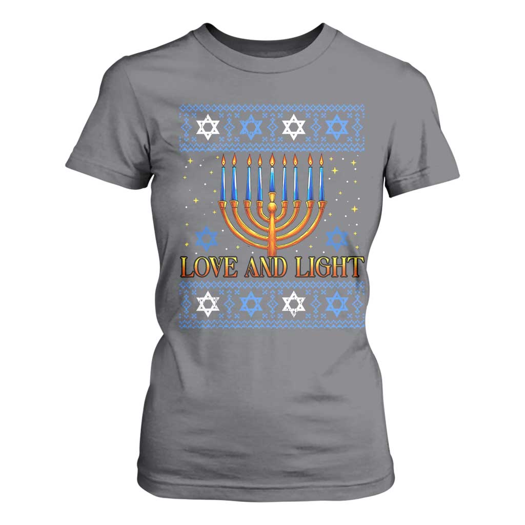 Ugly Hanukkah T Shirt For Women Love and Light Jew Menorah Jewish Chanukah TS10 Charcoal Print Your Wear