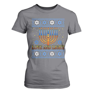 Ugly Hanukkah T Shirt For Women Love and Light Jew Menorah Jewish Chanukah TS10 Charcoal Print Your Wear