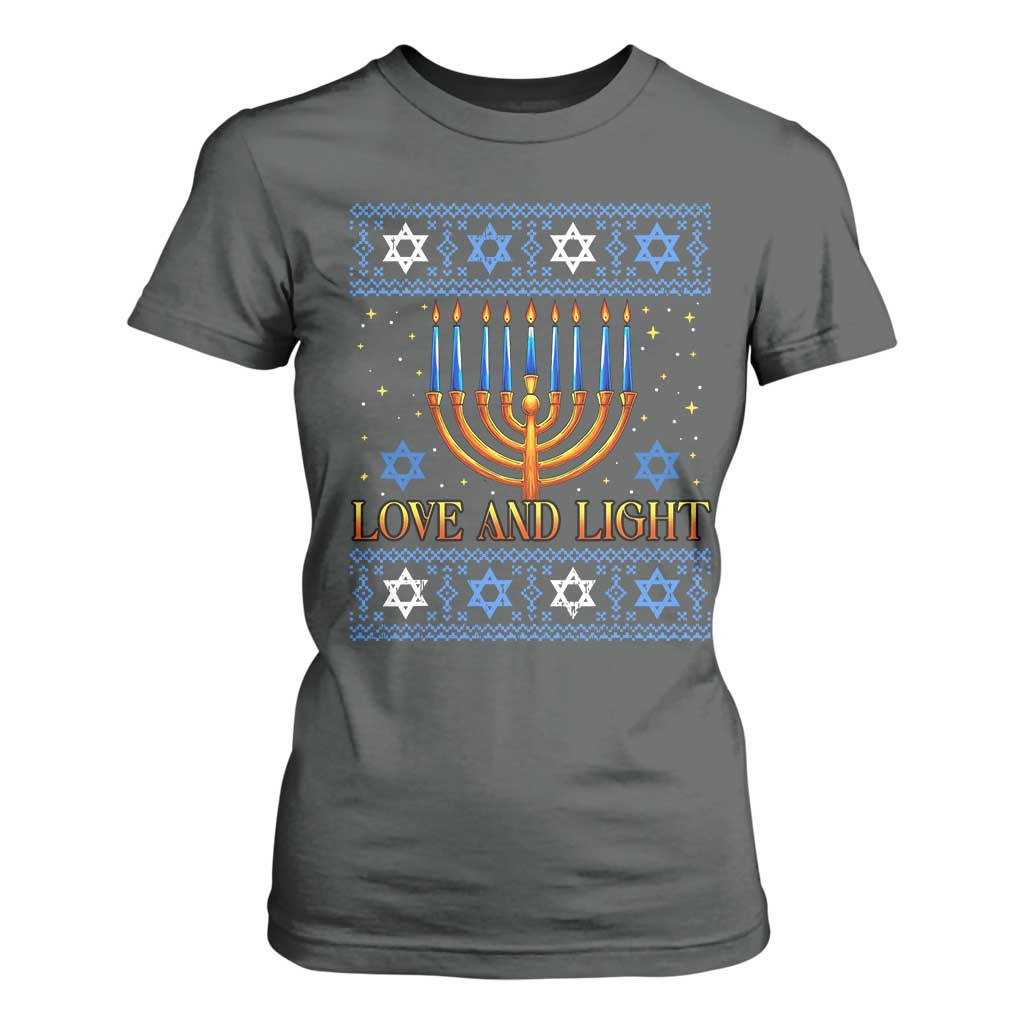 Ugly Hanukkah T Shirt For Women Love and Light Jew Menorah Jewish Chanukah TS10 Dark Heather Print Your Wear