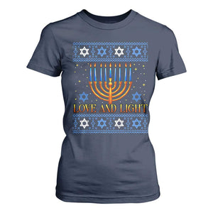 Ugly Hanukkah T Shirt For Women Love and Light Jew Menorah Jewish Chanukah TS10 Navy Print Your Wear