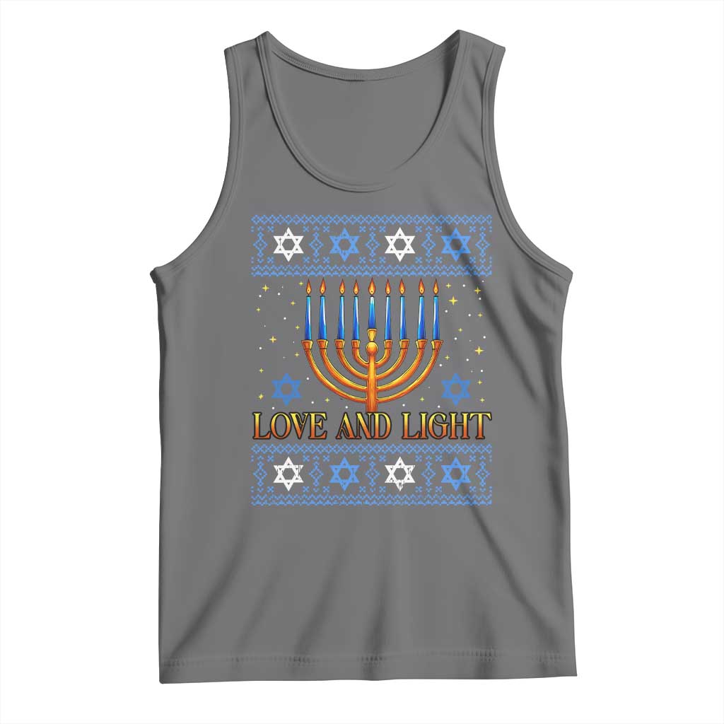Ugly Hanukkah Tank Top Love and Light Jew Menorah Jewish Chanukah TS10 Black Heather Print Your Wear